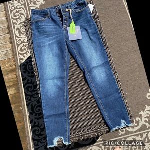 Indigo Rein Mid Rise Frayed Ankle Skinny Jeans